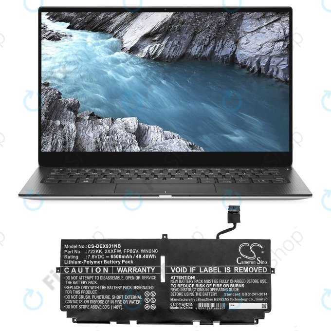 Baterie pro Dell XPS 13 9300, 9380, 9310, 6500mAh, Li-Pol, 7.6V, 2XXFW, HQ