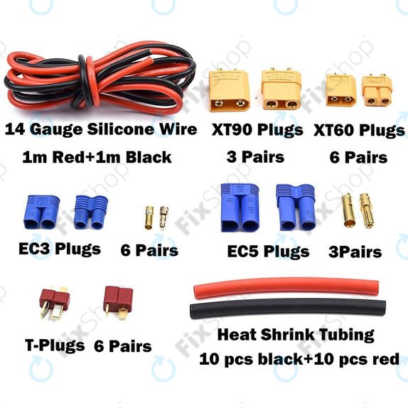 Amass - Set na Opravu Baterií (T-plug, EC3, XT60, Silikononvý Drát a Bužírky)