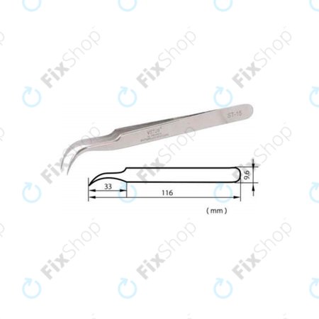 Vetus ST-15 - Profi Kovová Pinzeta s Přehnutou Špičkou (120mm)