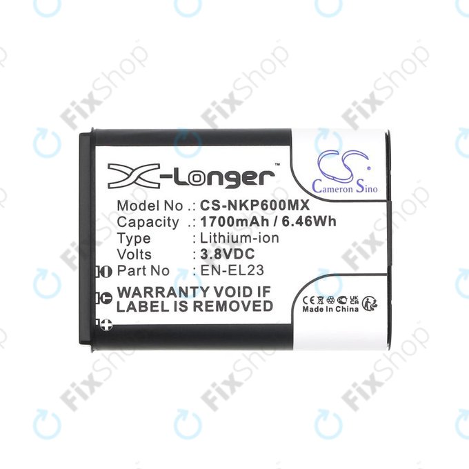 Baterie pro Nikon Coolpix, 1700mAh, Li-Ion, 3.8V, EN-EL23, HQ