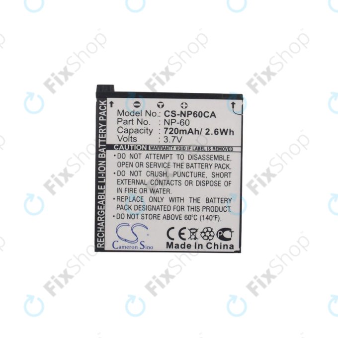 Baterie pro Casio Exilim Zoom EX-Z19, EX-Z85, EX-Z9, 720mAh, Li-Ion, 3.7V, NP-60, HQ