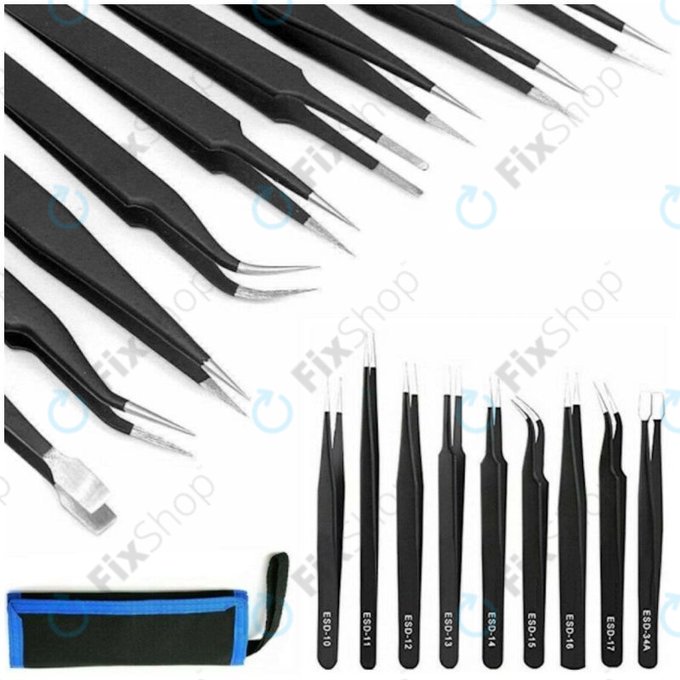 Sada ESD Antistatických Pinzet z Nerezové Oceli 9v1