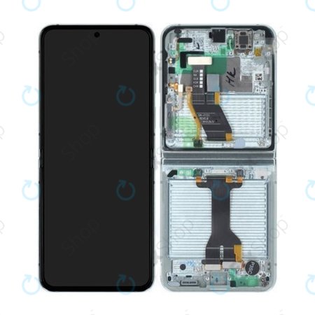 Samsung Galaxy Z Flip 5 F731B - LCD Displej + Dotykové Sklo + Rám (Mint) - GH82-31828D, GH82-31827D Genuine Service Pack