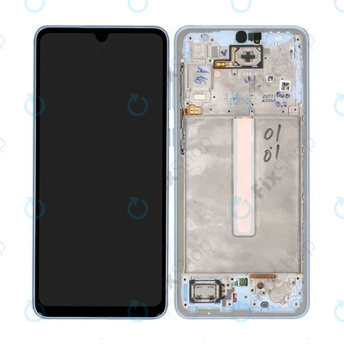 Samsung Galaxy A33 5G A336B - LCD Displej + Dotykové Sklo + Rám (Awesome Blue) - GH82-28143C, GH82-28144C Genuine Service Pack
