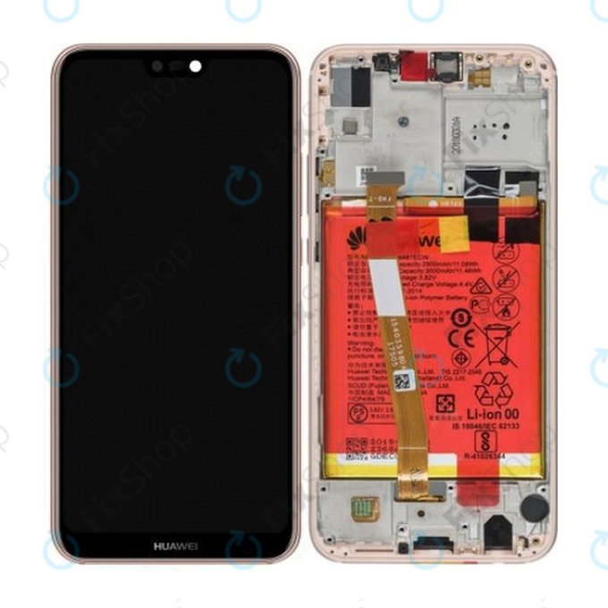 Huawei P20 Lite - LCD Displej + Dotykové Sklo + Rám + Baterie (Sakura Pink) - 02351VUW, 02351XUB, 02352CCL Genuine Service Pack