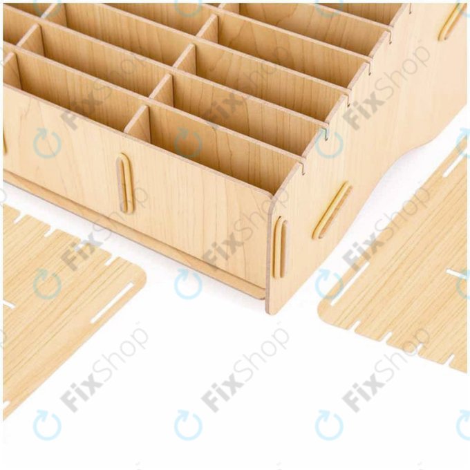 Univerzální dřevěný stojan / organizér na telefony s 24 přihrádkami