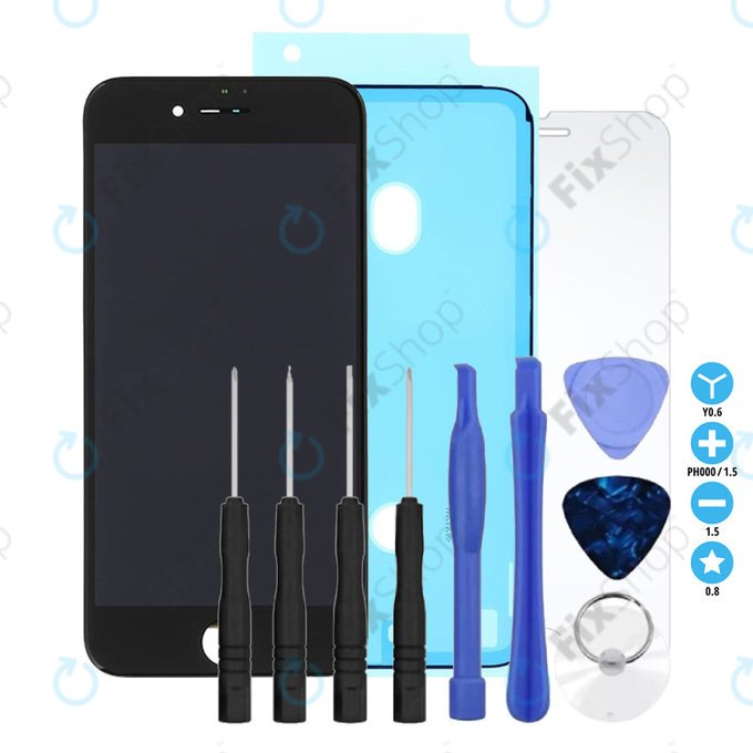 Apple iPhone 8, SE (2020), SE (2022) - LCD Displej + Dotykové Sklo + Rám (Black) Refurbished + Lepka pod LCD + Tvrzené Sklo + Set Nářadí - Multipack