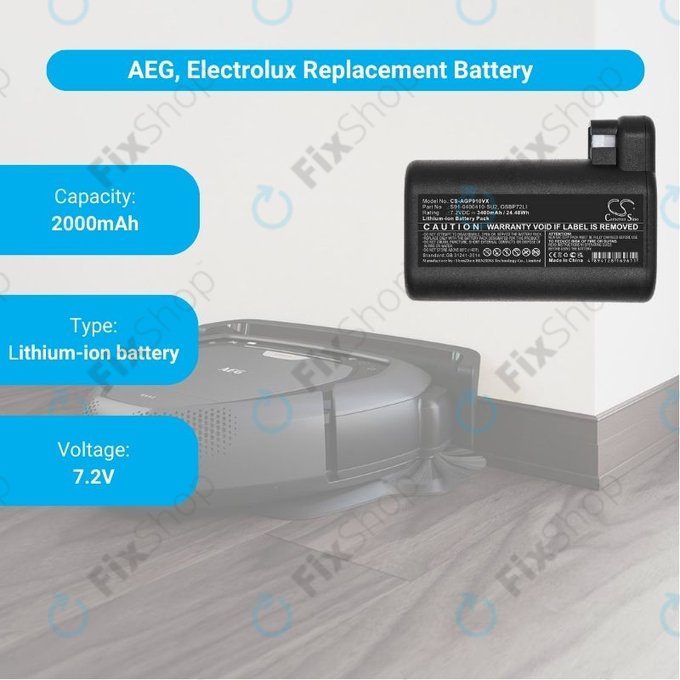 AEG RX-series, Electrolux E, P-series - Baterie S91-0400410-SU2, OSBP72LI, OSBP72LI25 Li-Ion 7.2V 3400mAh HQ