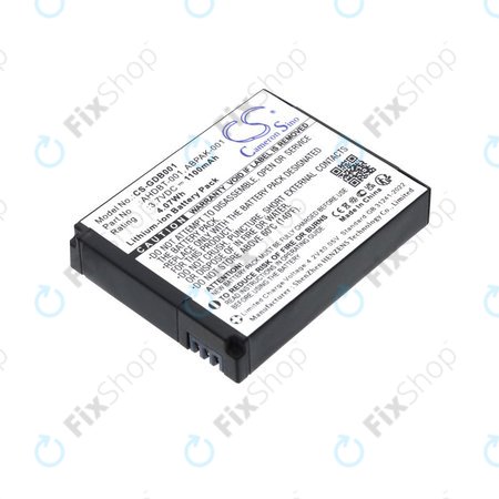 Baterie pro GoPro HD Hero, Hero2, 1100mAh, Li-Ion, 3.7V, AHDBT-001, HQ