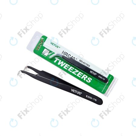 Vetus ESD-15 - Antistatická Kovová Pinzeta s Přehnutou Špičkou (120mm)