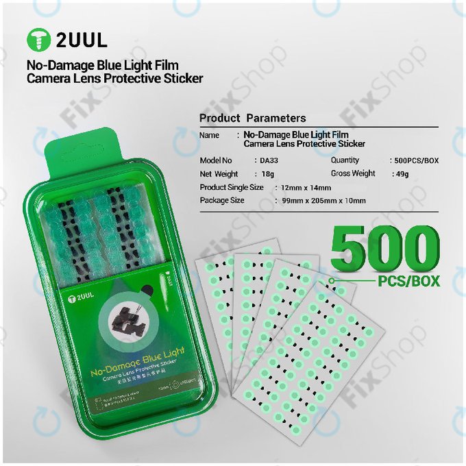 Ochranné nálepky na čočku kamery s filtrem modrého světla, 2UUL DA33, 500ks/balení