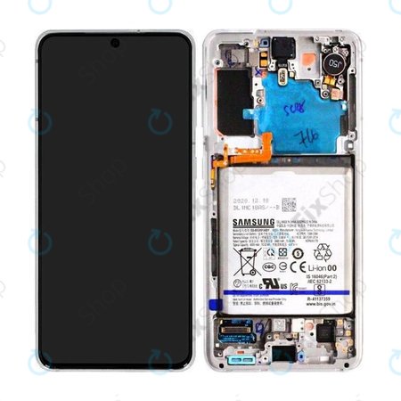 Samsung Galaxy S21 G991B - LCD Displej + Dotykové Sklo + Rám + Baterie (Phantom White) - GH82-24716C, GH82-24718C Genuine Service Pack