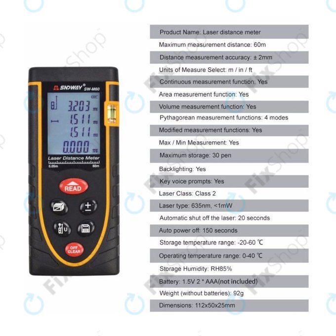 SNDWay SW-M60 - Vysoce Přesné Laserové Pravítko (60m)