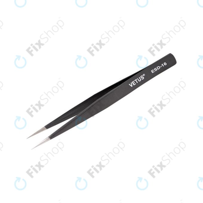Vetus ESD-16 - Antistatická Kovová Pinzeta s Ostrou Špičkou (128mm)