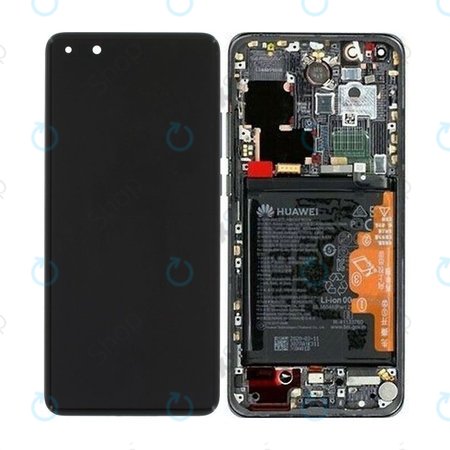 Huawei P40 Pro - LCD Displej + Dotykové Sklo + Rám + Baterie + Senzor Otisku Prstu (Black) - 02353PJG Genuine Service Pack