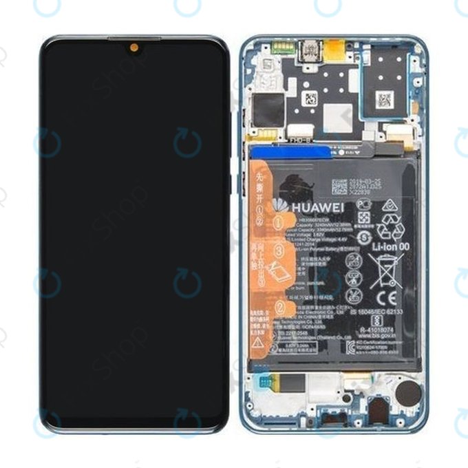 Huawei P30 Lite - LCD Displej + Dotykové Sklo + Rám + Baterie (Peacock Blue) - 02352RQA Genuine Service Pack