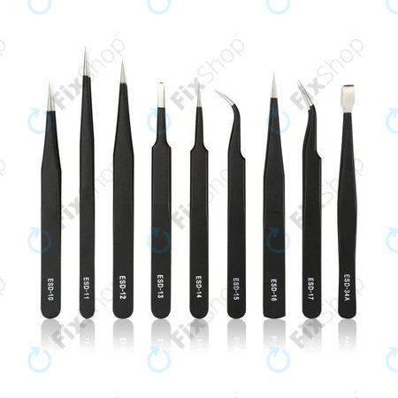 Sada ESD Antistatických Pinzet z Nerezové Oceli 9v1