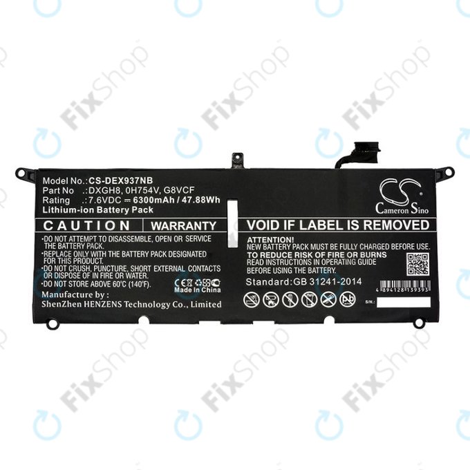 Baterie pro Dell XPS 13 9370, 6300mAh, Li-Ion, 7.6V, DXGH8, HQ