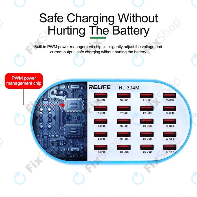 Relife RL-304M - Smart Servisní USB Stanice - 30x USB / 160W