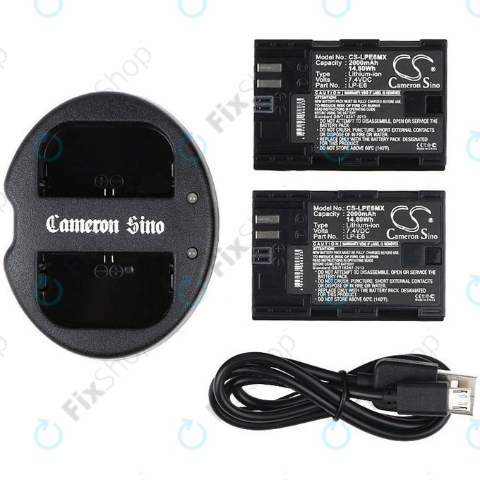 Baterie 2 ks s nabíječkou pro Canon EOS 5D Mark II, EOS 7D, 2000mAh, Li-Ion, 7.4V, LP-E6, HQ