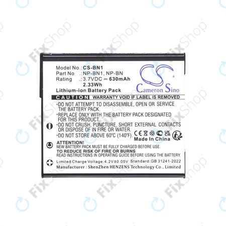 Baterie pro Sony Cyber-Shot DSC-TX20, TX9, 630mAh, Li-Ion, 3.7V, NP-BN1, HQ