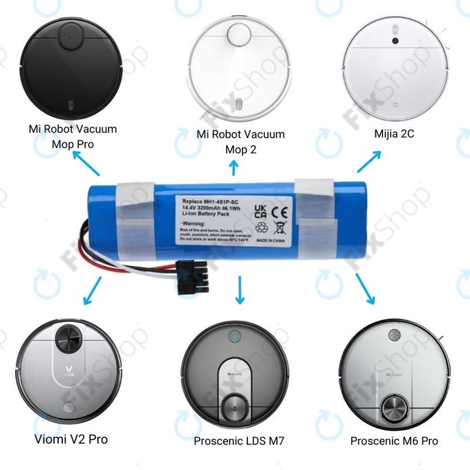 Xiaomi Mi Robot Vacuum Mop Pro (P), 2 (Mijia 2C), Viomi V2 Pro, Proscenic LDS M7 - Baterie STYJ02YM, MH1-4S1P-SC Li-Ion 14.8V 3400mAh