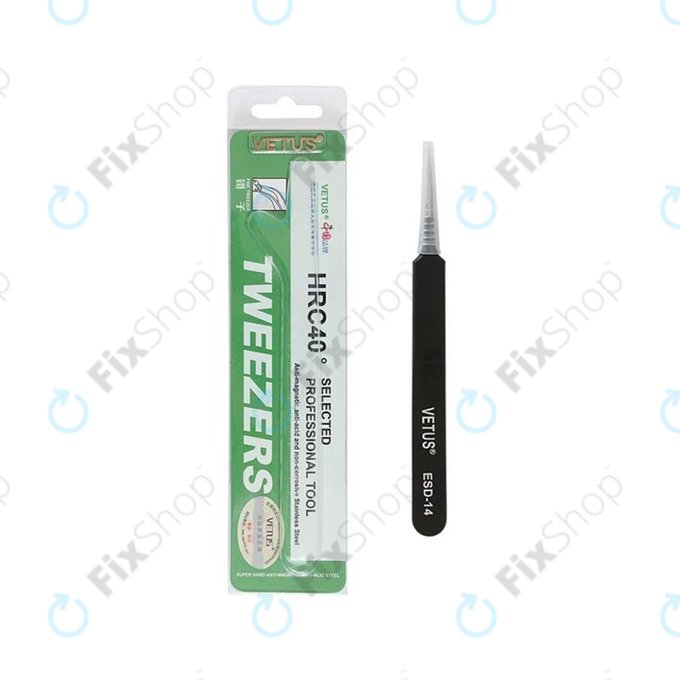 Vetus ESD-14 - Antistatická Kovová Pinzeta s Ostrou Špičkou (110mm)
