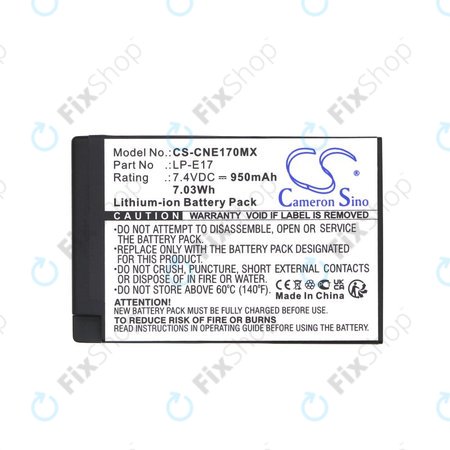 Baterie pro Canon EOS, 950mAh, Li-Ion, 7.4V, LP-E17, HQ