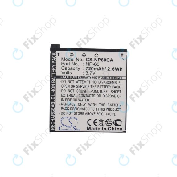 Baterie pro Casio Exilim Zoom EX-Z19, EX-Z85, EX-Z9, 720mAh, Li-Ion, 3.7V, NP-60, HQ