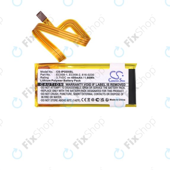 Baterie pro Apple iPod Classic 6th Gen, iPod 5G, iPod Video, 450mAh, Li-Pol, 3.7V, EC008, HQ