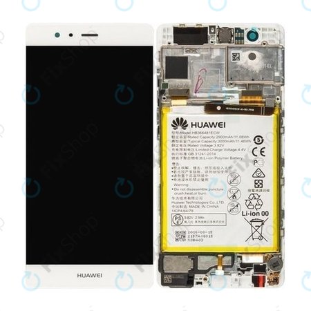Huawei P9 - LCD Displej + Dotykové Sklo + Rám + Baterie (White) - 02350RRY, 02350RKF Genuine Service Pack