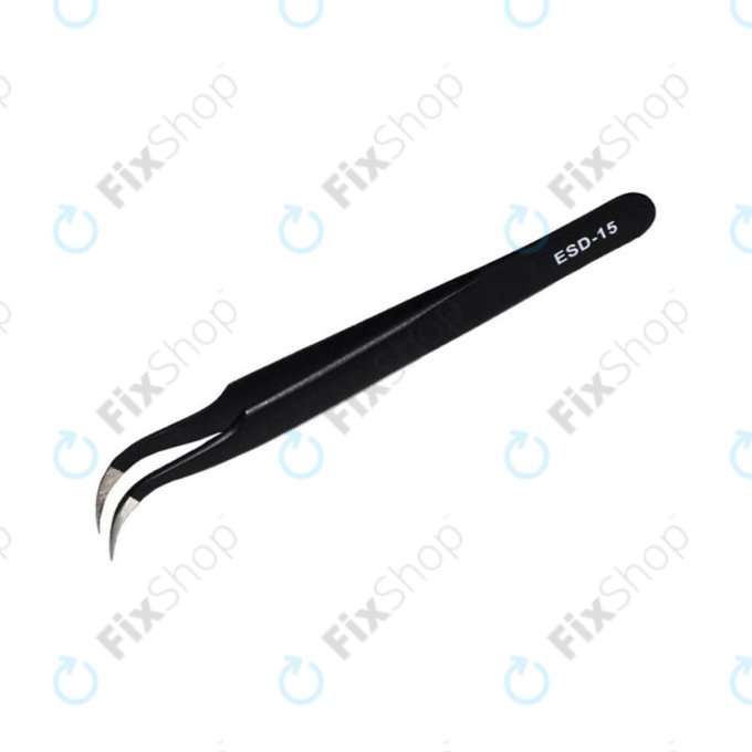Vetus ESD-15 - Antistatická Kovová Pinzeta s Přehnutou Špičkou (120mm)