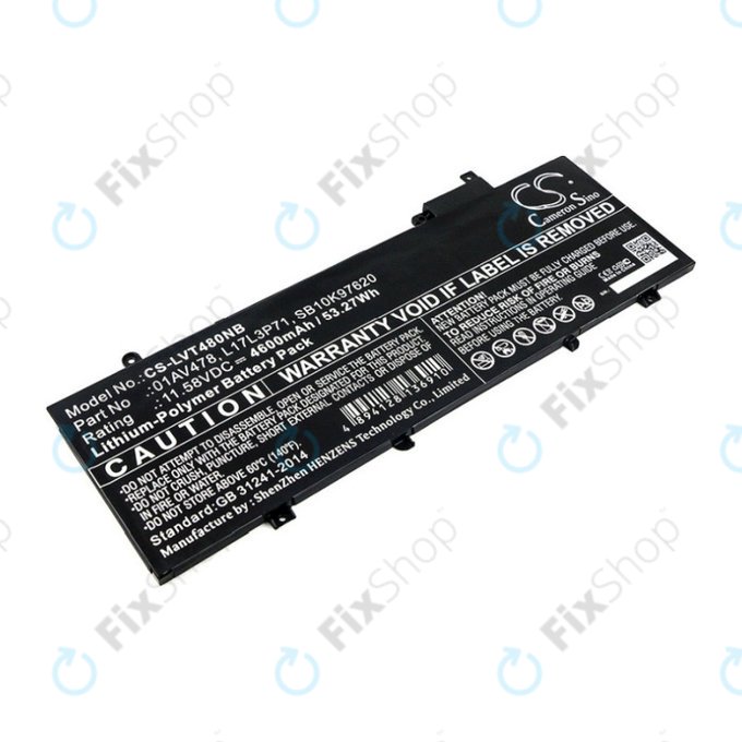 Baterie pro Lenovo ThinkPad T480S, 4600mAh, Li-Pol, 11.58V, 01AV478, HQ
