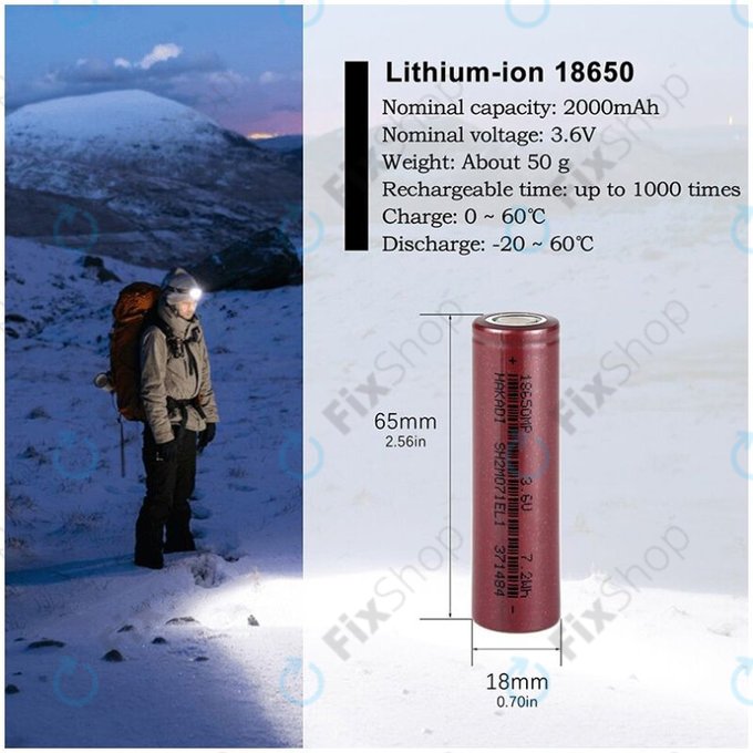 Baterie Cell 18650 (Li-Ion, 2000mAh, 3.6V)