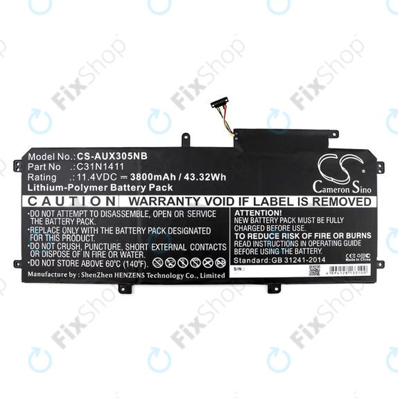 Baterie pro Asus Zenbook UX305, 3800mAh, Li-Pol, 11.4V, C31N1411, HQ