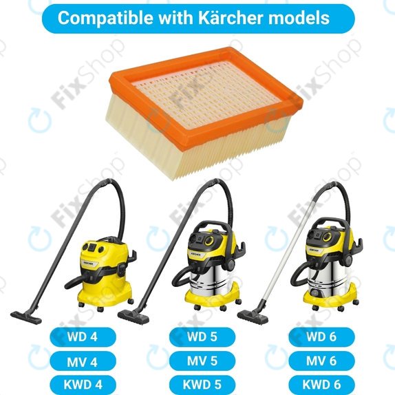 Kärcher WD-series, MV-series, KWD-series - Plochý Prachový Filtr