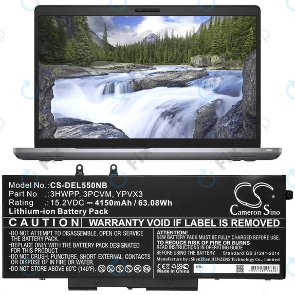 Baterie pro Dell Latitude 5501, Latitude 5401, Latitude 14 5410, Latitude 15 5511, 4150mAh, Li-Ion, 15.2V, 3HWPP, HQ