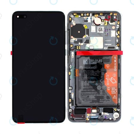 Huawei P40 - LCD Displej + Dotykové Sklo + Rám + Baterie + Senzor Otisku Prstu (Black) - 02353MFA Genuine Service Pack