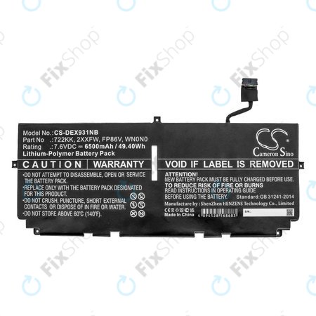 Baterie pro Dell XPS 13 9300, 9380, 9310, 6500mAh, Li-Pol, 7.6V, 2XXFW, HQ