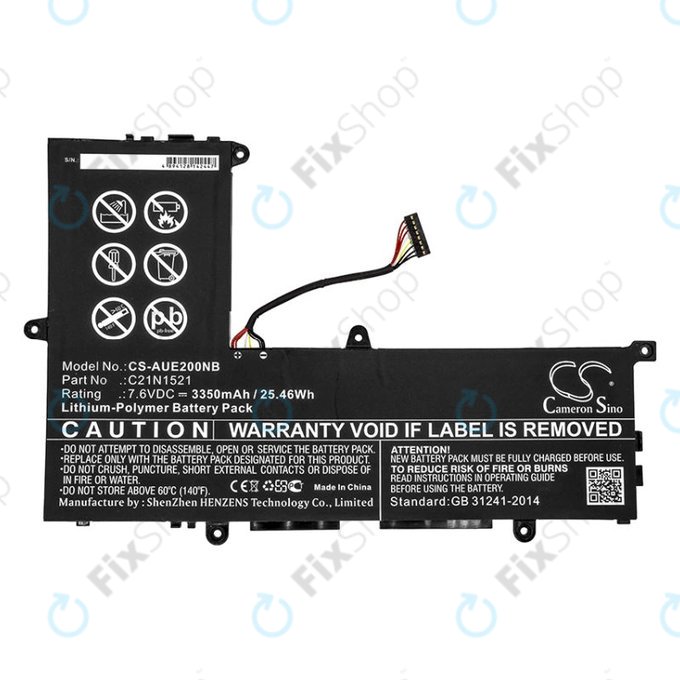 Baterie pro Asus VivoBook E200, L200, Eeebook X206, 3350mAh, Li-Pol, 7.6V, C21N1521, HQ