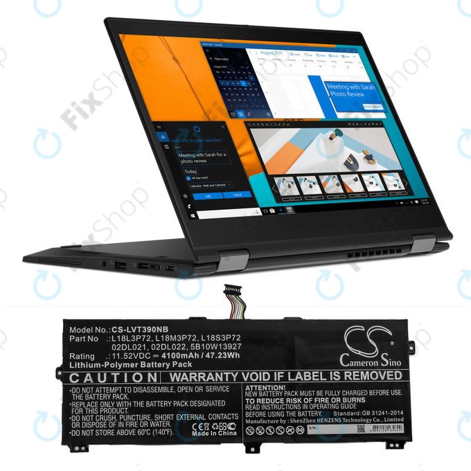 Baterie pro Lenovo ThinkPad X390, Yoga X390, 4100mAh, Li-Pol, 11.52V, 02DL021, HQ