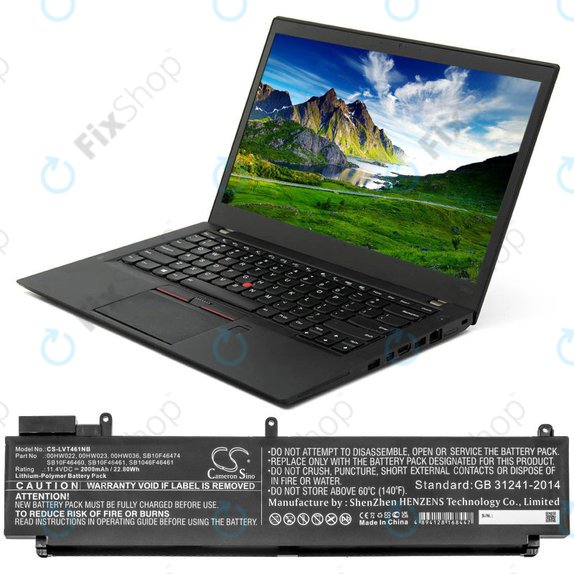 Baterie pro Lenovo ThinkPad T460s, T470s, 2000mAh, Li-Pol, 11.4V, 00HW022, HQ