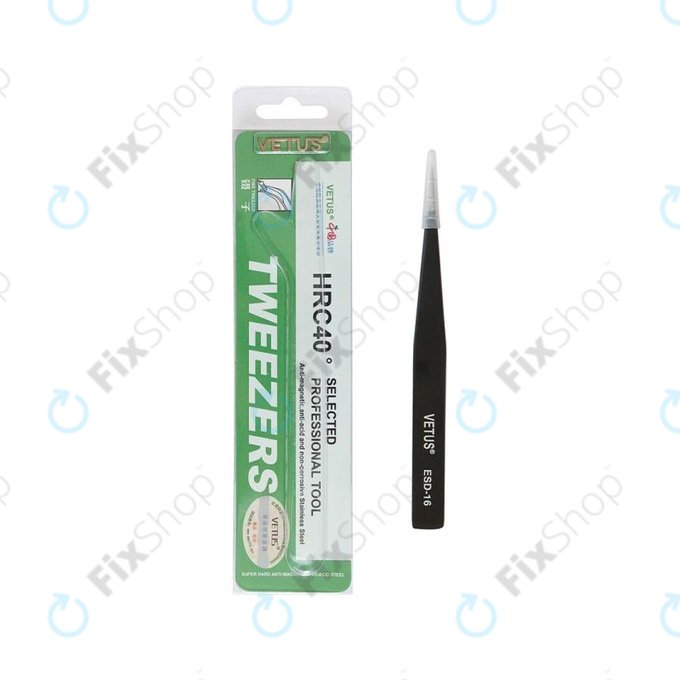 Vetus ESD-16 - Antistatická Kovová Pinzeta s Ostrou Špičkou (128mm)