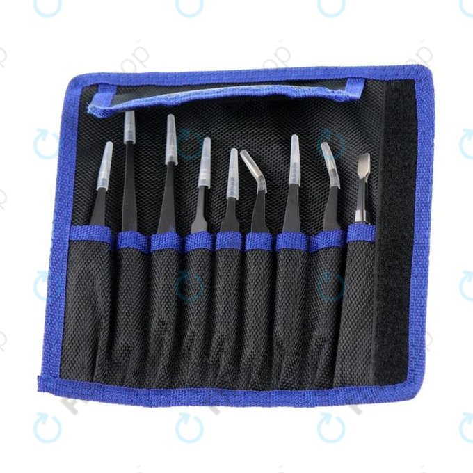 Sada ESD Antistatických Pinzet z Nerezové Oceli 9v1