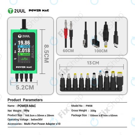 Diagnostický napájecí kabel s displejem pro notebooky, 2UUL PW08