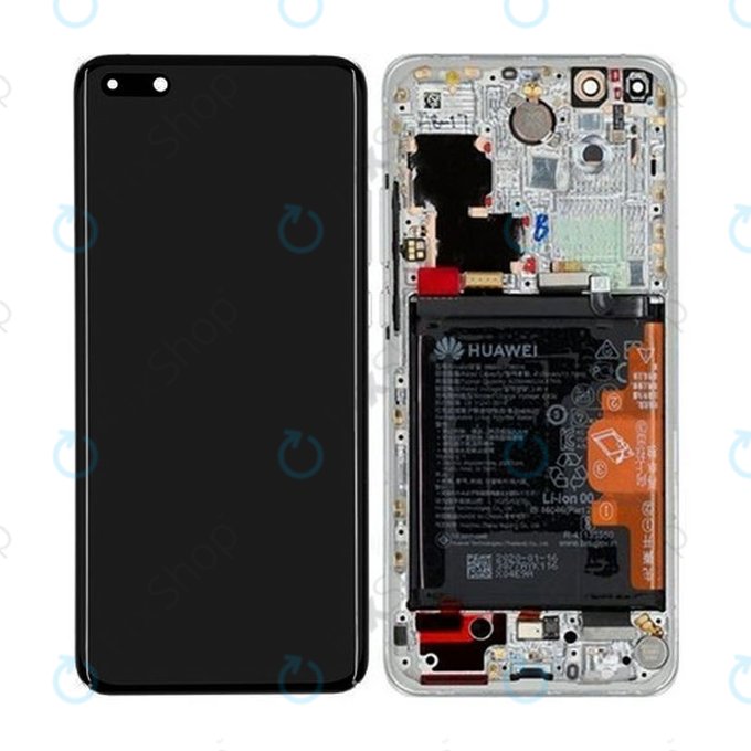 Huawei P40 Pro - LCD Displej + Dotykové Sklo + Rám + Baterie + Senzor Otisku Prstu (Ice White, Silver Frost) - 02353PJK Genuine Service Pack