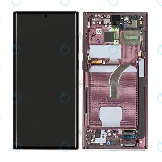 Samsung Galaxy S22 Ultra S908B - LCD Displej + Dotykové Sklo + Rám (Burgundy) - GH82-27488B, GH82-27489B Genuine Service Pack