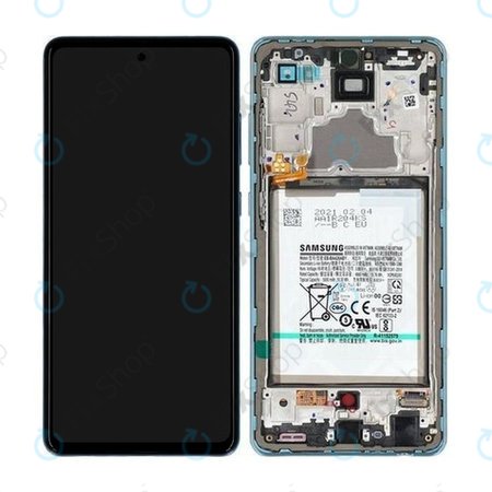 Samsung Galaxy A72 A725F, A726B - LCD Displej + Dotykové Sklo + Rám + Baterie (Awesome Blue) - GH82-25541B, GH82-25542B Genuine Service Pack