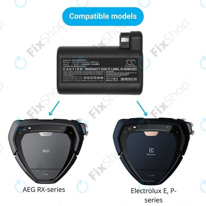 AEG RX-series, Electrolux E, P-series - Baterie S91-0400410-SU2, OSBP72LI, OSBP72LI25 Li-Ion 7.2V 3400mAh HQ