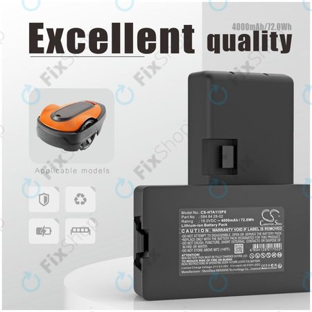 Baterie pro Flymo Easilife 200, Gardena Automower 310, Husqvarna Automower 315X, 4000mAh, Li-Ion, 18.0V, 584 84 28-02, HQ